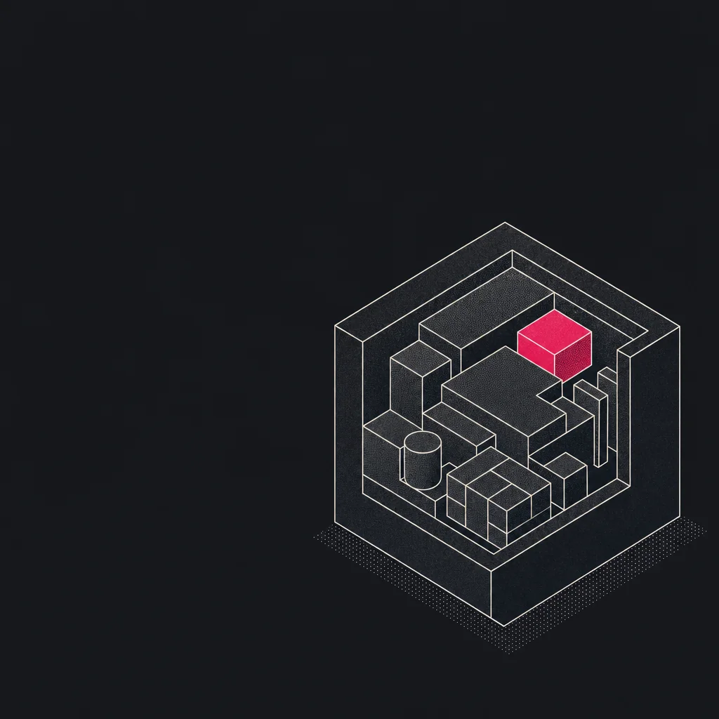 Isometric cutaway of the FabricBloc SDK: a cube whose interior holds the platform modules, one of them Signal Pink.